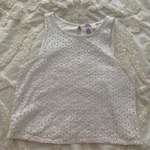 White Floral Laced Cropped Tank Top